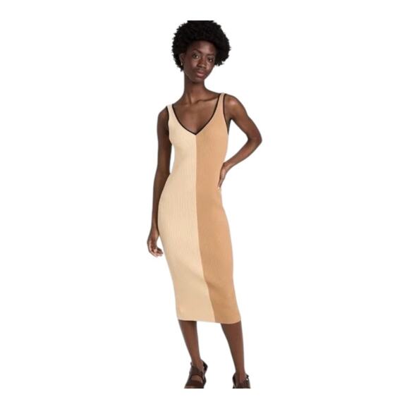 Staud Knit Ribbed Dana Dress in Fennel Multi Brown Beige Small - Picture 9 of 10
